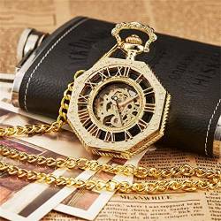 GeRRiT Sechseckige mechanische Taschenuhr, Hohlkette mit Box, Herren- und Damenuhren, Herren-Retro-Taschenuhren von GeRRiT
