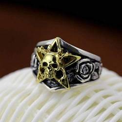 GeRRiT Stil Ring Schmuck Vintage 925 Silber Ring Rose Schädel Ring Pentagramm Punk Männer Persönlichkeit Rose Retro Dominanzwie Gezeigt, Gezeigt, 18.8 von GeRRiT