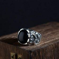 GeRRiT Stil Ringschmuck Männlicher Achatring S925 Sterling Silber Ring Eingelegt Retro Alten Handwerker Quadratischen Ring Klassische Modering von GeRRiT