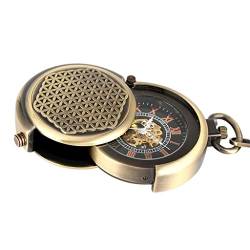 GeRRiT Taschenuhr, Retro-Abdeckung, einzigartige Doppel-Plattenspieler-Verschluss, Handaufzug, mechanische Taschenuhr, Herren, Bronze, 30 cm Kettenuhr von GeRRiT
