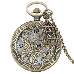 GeRRiT Taschenuhr Bronze Schmetterling und Blume Retro Quarz Taschenuhr Halskette Kette Steampunk Anhänger Taschenuhr Uhr mit Zubehör von GeRRiT