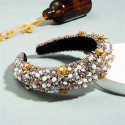 Intarsien Perle Blume Stirnband Haar Zubehör Frauen Handgemachte Farbe Perlen Haarband Haar Hoop Neue (Color : Light coffee) von GeRRiT