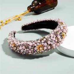 Intarsien Perle Blume Stirnband Haar Zubehör Frauen Handgemachte Farbe Perlen Haarband Haar Hoop Neue (Color : Pink) von GeRRiT