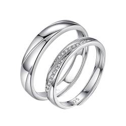 Mode 100% 925 Sterling Silber Damen Ring Herren Ring Klassischer Zirkonia Verlobungsring Paar Ring Paar Schmuck (Color : 1 Pairs_Resizable) von GeRRiT