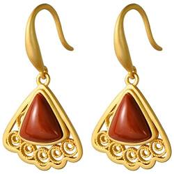 Ohrring S925 Sterling Silber Ver Goldet Handwerk Roter Achat Fächerförmiges Hohlmuster Weibliche Ohrringe Elegante Einfache Ohrringe, GeRRiT, Ohrring von GeRRiT