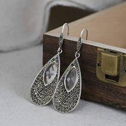 S925 Silber Retro Craft Art Wassertropfen Ohrringe Damen Mode Silber Kristall Ohrringe, GeRRiT, Wie Gezeigt von GeRRiT