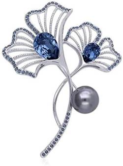 Twin Flower Crystal Stone Brosche, Blau und Weiß, Kleidung, Schals, Accessoires, Box-Geschenke(Color:Blue) von GeRRiT