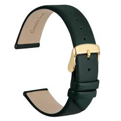 GeRnie Genuine Leather Watch Band 8mm 10mm 12mm 14mm 16mm 18mm 20mm Bracelet For Ladies Stainless Steel Buckle Replacement Strap (Color : Dark Green-Gold, Size : 12mm) von GeRnie