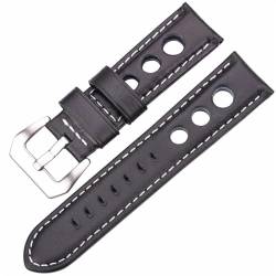 GeRnie Oil Wax Cowhide Watchbands 22mm 24mm Dark Brown Women Men Fashion Genuine Leather Watch Band Strap Belt With Pin Buckle (Color : Black, Size : 22mm) von GeRnie