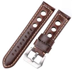 GeRnie Oil Wax Cowhide Watchbands 22mm 24mm Dark Brown Women Men Fashion Genuine Leather Watch Band Strap Belt With Pin Buckle (Color : Dark Brown, Size : 24mm) von GeRnie