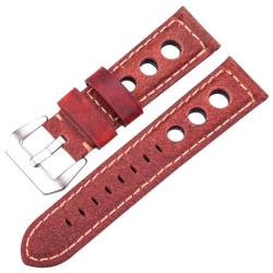 GeRnie Oil Wax Cowhide Watchbands 22mm 24mm Dark Brown Women Men Fashion Genuine Leather Watch Band Strap Belt With Pin Buckle (Color : Red, Size : 24mm) von GeRnie