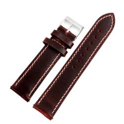 GeRnie Oil Wax Genuine Leather Watch Straps 16mm 18mm 19mm 20mm 21mm 22mm 24mm Cowhide Watchbands Retro Bracelet Handmade Wristband (Color : Red, Size : 16mm) von GeRnie