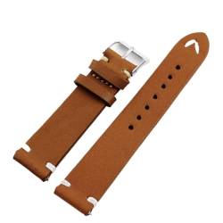 GeRnie Retro Echtes Leder Uhrenarmband 18mm 20mm 22mm for Männer Armband Handarbeit Nähen Armband Ersatz Gürtel (Color : Tan, Size : 18mm) von GeRnie