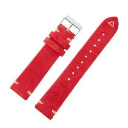 GeRnie Suede Leather Watch Strap 18mm 19mm 20mm 21mm 22mm 24mm Grey Vintage Band Replacement Wristband Handmade Stitching Watchband (Color : Red, Size : 18mm black buckle) von GeRnie