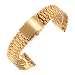 GeRnie Uhrenarmband Edelstahl 12mm 14mm 16mm 18mm 20mm Slim Link 3 Reihen Ersatzband für Uhren Uhrenarmband mit Federstege, Gold, 14mm, Rucksäcke von GeRnie