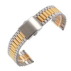 GeRnie Uhrenarmband Edelstahl 12mm 14mm 16mm 18mm 20mm Slim Link 3 Reihen Ersatzband für Uhren Uhrenarmband mit Federstege, silber gold, 20mm, Rucksäcke von GeRnie