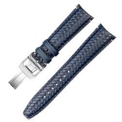 GeRnie Uhrenarmband aus Rindsleder, gewebt, für IW344205, mit Faltschließe, 22 mm, Blau und Schwarz, Blau-Silber B, 22mm, Rucksäcke von GeRnie