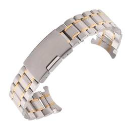 GeRnie Uhrenarmband mit gebogenem Ende, massives Edelstahl-Uhrenarmband, 16 mm, 18 mm, 20 mm, 22 mm, 24 mm, Ersatz-Armband, Faltschließe mit Federstegen, silber gold, 16mm, Rucksäcke von GeRnie