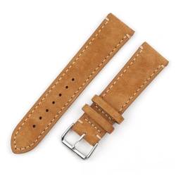 GeRnie Vintage Suede Watch Strap 18mm 20mm 22mm 24mm Handmade Leather Watchband Replacement Tan Gray Beige Color For Men Women Watches (Color : Tan-side wire, Size : 20mm) von GeRnie