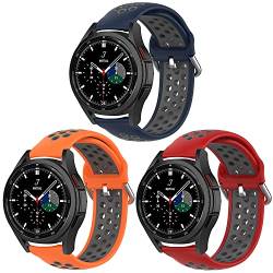 Geageaus 20mm Armband für Samsung Galaxy Watch 4/Galaxy Watch 5/Active 2 40mm 44mm Armbänder, Uhrenarmband Silikon für Damen Herren(20mm,Orange/Grau+Blau/Grau+Rot/Grau) von Geageaus