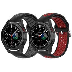 Geageaus 20mm Silikon Armband für Samsung Galaxy Watch 4 Classic 42mm 46mm, Sport armband für Galaxy Watch 5 Pro 45mm Damen Herren(20mm,Schwarz/Rot+Schwarz/Grau) von Geageaus
