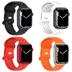 Geageaus Armbänder kompatibel mit Apple Watch 38/40/41/42/44/45/49mm für Damen Herren, Silikon Armband für Apple Watch Series 8 7 6 5 4 3 2 1 SE,Ultra(38/40/41mm,Schwarz+Weiß+Roter+Orange) von Geageaus