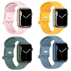 Geageaus Armbänder kompatibel mit Apple Watch 38/40/41/42/44/45/49mm für Damen Herren, Silikon Armband für Apple Watch Series 8 7 6 5 4 3 2 1 SE,Ultra (38/40/41mm,Blau+Grun+Rosaer+Gelb) von Geageaus