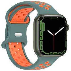 Geageaus Armbänder kompatibel mit Apple Watch 38/40/41/42/44/45/49mm für Damen Herren, Silikon Armband für Apple Watch Series 8 7 6 5 4 3 2 1 SE,Ultra (38/40/41mm,Grun/Orange) von Geageaus