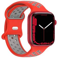 Geageaus Armbänder kompatibel mit Apple Watch 38/40/41/42/44/45/49mm für Damen Herren, Silikon Armband für Apple Watch Series 8 7 6 5 4 3 2 1 SE,Ultra (38/40/41mm,Roter/Grau) von Geageaus