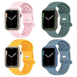 Geageaus Armbänder kompatibel mit Apple Watch 38/40/41/42/44/45/49mm für Damen Herren, Silikon Armband für Apple Watch Series 8 7 6 5 4 3 2 1 SE,Ultra (42/44/45/49mm,Blau+Grun+Rosaer+Gelb) von Geageaus