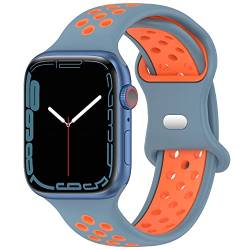 Geageaus Armbänder kompatibel mit Apple Watch 38/40/41/42/44/45/49mm für Damen Herren, Silikon Armband für Apple Watch Series 8 7 6 5 4 3 2 1 SE,Ultra (42/44/45/49mm,Blau/Orange) von Geageaus