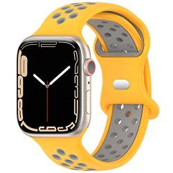 Geageaus Armbänder kompatibel mit Apple Watch 38/40/41/42/44/45/49mm für Damen Herren, Silikon Armband für Apple Watch Series 8 7 6 5 4 3 2 1 SE,Ultra (42/44/45/49mm,Gelb/Grau) von Geageaus