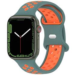 Geageaus Armbänder kompatibel mit Apple Watch 38/40/41/42/44/45/49mm für Damen Herren, Silikon Armband für Apple Watch Series 8 7 6 5 4 3 2 1 SE,Ultra (42/44/45/49mm,Grun/Orange) von Geageaus