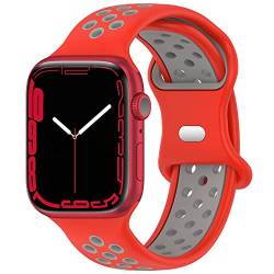 Geageaus Armbänder kompatibel mit Apple Watch 38/40/41/42/44/45/49mm für Damen Herren, Silikon Armband für Apple Watch Series 8 7 6 5 4 3 2 1 SE,Ultra (42/44/45/49mm,Roter/Grau) von Geageaus