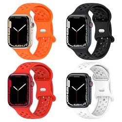 Geageaus Armbänder kompatibel mit Apple Watch 38/40/41/42/44/45/49mm für Damen Herren, Silikon Armband für Apple Watch Series 8 7 6 5 4 3 2 1 SE,Ultra (42/44/45/49mm,Schwarz+Weiß+Roter+Orange) von Geageaus