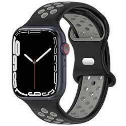 Geageaus Armbänder kompatibel mit Apple Watch 38/40/41/42/44/45/49mm für Damen Herren, Silikon Armband für Apple Watch Series 8 7 6 5 4 3 2 1 SE,Ultra (42/44/45/49mm,Schwarz/Grau) von Geageaus
