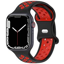 Geageaus Armbänder kompatibel mit Apple Watch 38/40/41/42/44/45/49mm für Damen Herren, Silikon Armband für Apple Watch Series 8 7 6 5 4 3 2 1 SE,Ultra (42/44/45/49mm,Schwarz/Rot) von Geageaus