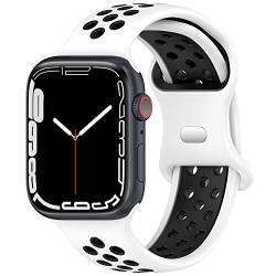 Geageaus Armbänder kompatibel mit Apple Watch 38/40/41/42/44/45/49mm für Damen Herren, Silikon Armband für Apple Watch Series 8 7 6 5 4 3 2 1 SE,Ultra (42/44/45/49mm,Weiß/Schwarz) von Geageaus
