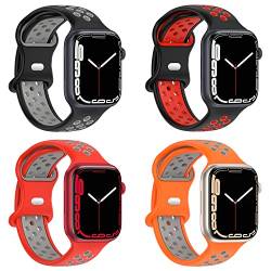 Geageaus Armbänder kompatibel mit Apple Watch 38/40/41/42/44/45/49mm für Damen Herren, Silikon Armband für Apple Watch Series 8 7 6 5 4 3 2 1(38/40/41mm,Schwarz/Grau+Schwarz/Rot+Orange/Grau+Rot/Grau) von Geageaus
