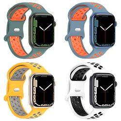 Geageaus Armbänder kompatibel mit Apple Watch 38/40/41/42/44/45/49mm für Damen Herren, Silikon Armband für Apple Watch Series 8 7 6 5 4 3 2 1(38/40/41mm,Blau/Orange+Grün/Orange+Weiß/Schwarz+Gelb/Grau) von Geageaus