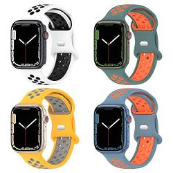 Geageaus Armbänder kompatibel mit Apple Watch 42/44/45/49mm für Damen Herren, Silikon Armband für Apple Watch Series 8 7 6 5 4 3 2 1(42/44/45/49mm,Blau/Orange+Grün/Orange+Weiß/Schwarz+Gelb/Grau) von Geageaus