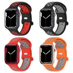 Geageaus Armbänder kompatibel mit Apple Watch 42/44/45/49mm für Damen Herren, Silikon Armband für Apple Watch Series 8 7 6 5 4 3 2 1 SE(42/44/45/49mm,Schwarz/Grau+Schwarz/Rot+Orange/Grau+Rot/Grau) von Geageaus