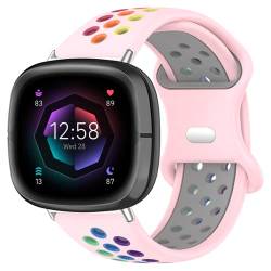 Geageaus Regenbogen-Armband für Fitbit Versa 3,Versa 4,Fitbit Sense,Sense 2, weiches Silikon-Armband, kompatibel mit Fitbit Versa 4,Sense 2 Smartwatch (Versa 3, Rosa/Regenbogen) von Geageaus