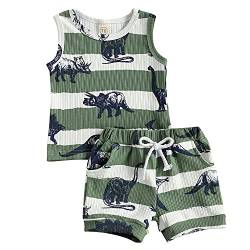 Geagodelia 2tlg Baby Kleidung Outfit Jungen Babykleidung Set Ärmellos Top Weste + Shorts Neugeborene Weiche Sommer Babyset NT-242 (Grün - Dinosaurier, 12-18 Monate) von Geagodelia