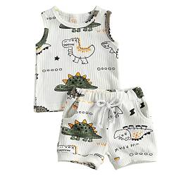 Geagodelia 2tlg Baby Kleidung Outfit Jungen Babykleidung Set Ärmellos Top Weste + Shorts Neugeborene Weiche Sommer Babyset NT-242 (Weiß - Dinosaurier, 18-24 Monate) von Geagodelia