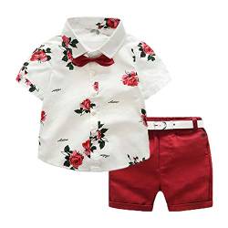 Geagodelia 2tlg Kinderkleidung Babykleidung Set Kinder Baby Jungen Kleidung Outfit Kurzarm Hemd Top + Shorts Kleinkinder Weiche Strand Babyset T-39658 (3-4 Jahre, Blumen - Rot 789) von Geagodelia