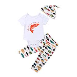 Geagodelia 3tlg Babykleidung Set Baby Jungen Kleidung Outfit Body Strampler + Hose + Mütze Neugeborene Kleinkinder Weiche Babyset Tier (6-12 Monate, Fisch (Weiß 573 - Kurzarm)) von Geagodelia