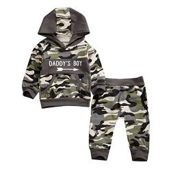 Geagodelia Baby Jungen Babykleidung Set Langarm Hoodie Oberteile Camouflage Hose Baby Kleidung Set Neugeborene Outfit (Camouflage, 6-12 Monate) von Geagodelia