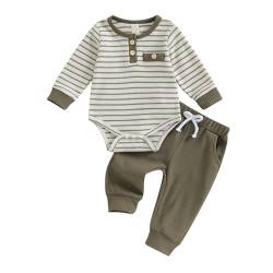Geagodelia Baby Jungen Kleidung Outfit Babykleidung Set Langarm Body Strampler + Hose Neugeborene Weiche Babyset Zweiteiler NT-616 (Armeegrün, 12-18 Monate) von Geagodelia