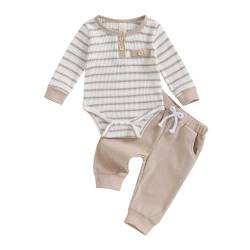 Geagodelia Baby Jungen Kleidung Outfit Babykleidung Set Langarm Body Strampler + Hose Neugeborene Weiche Babyset Zweiteiler NT-616 (Khaki, 3-6 Monate) von Geagodelia